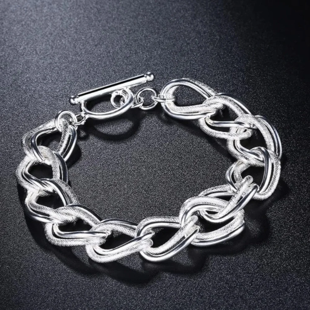 Handcrafted Sterling Silver Bracelet, Unique Chain Link Design Toggle Closure